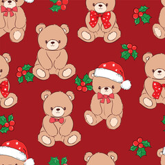Christmas background Seamless pattern teddy bear new year print design background vector textile for kids fashion