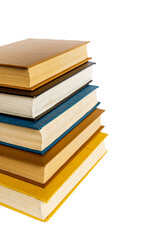 stack large pile of printed literary old books lies on table, book covers and pages for study, book pages and bindings on white background on transparent background