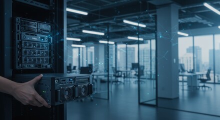 Modern Data Center Server Installation Technician Maintaining Network Infrastructure