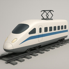 Fototapeta premium A sleek bullet train or classic locomotive model placed on stylized tracks with subtle shadows and a minimal grey background