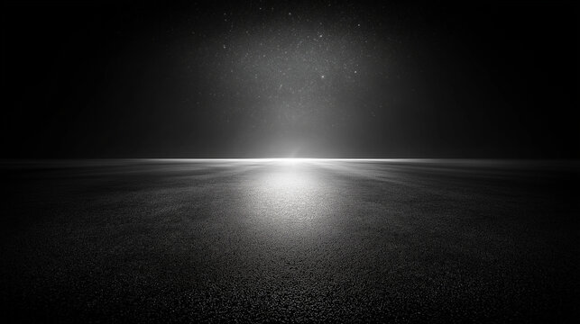 Fototapeta Starry Night Over Dark Asphalt Road