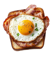 Fried egg and bacon on toast isolated on transparent background