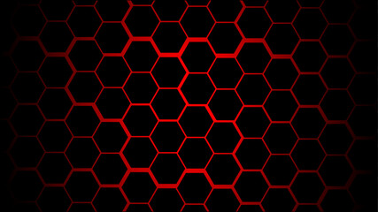 Abstract red and black hexagonal or honeycomb pattern technology background vector illustration.
