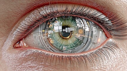 Exploring futuristic vision technology digital landscape eye close-up cyber environment abstract concept