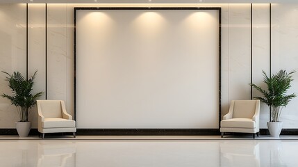 Elegant Interior Design with Large Blank Frame, Comfortable Seating, and Green Plants for a Modern Aesthetic.