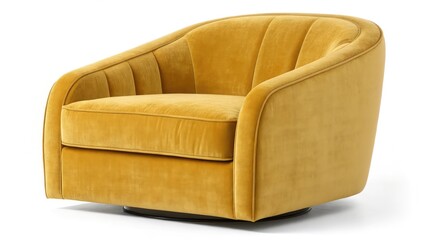 Stylish yellow round armchair on a white isolated background, perfect for interior design or home decor imagery, showcasing comfort and modern aesthetics.
