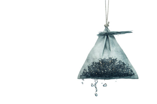 Triangular Tea Bag Steeping, Water Droplets Falling