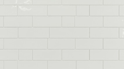 A seamless background of glossy white subway tiles in a brick pattern.