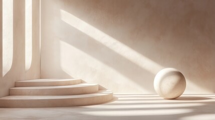 A clean 3D design featuring abstract geometric shapes with soft lighting and minimal shadows