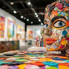 Fototapeta premium Trash to treasure art exhibit from recycled materials