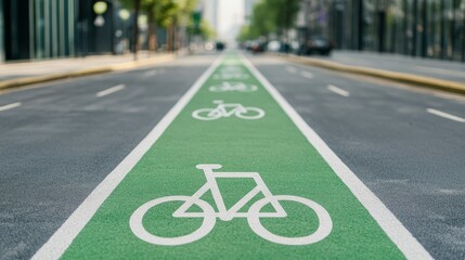 Obraz premium Bike lane in urban green corridor, promoting sustainable mobility
