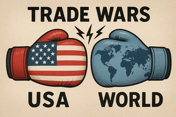 USA vs World Trade War Concept with Boxing Gloves Illustration