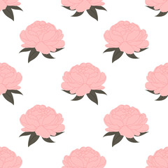 Elegant floral pattern with pink peonies on white background. For fabric design, packaging, stationery. © miss LEMON