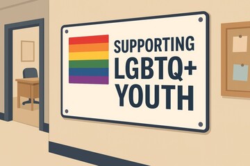LGBTQ+ Youth Support Sign in School Hallway Illustration