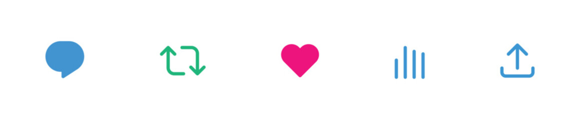 like icon, reply, retweet, view, share icon signs - social media notification like comment, share icons. social network post reactions collection set. vector illustration