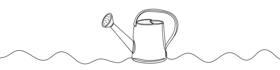 Watering can icon drawn with one line. Black outline of a watering can made with a single continuous line. Vector illustration