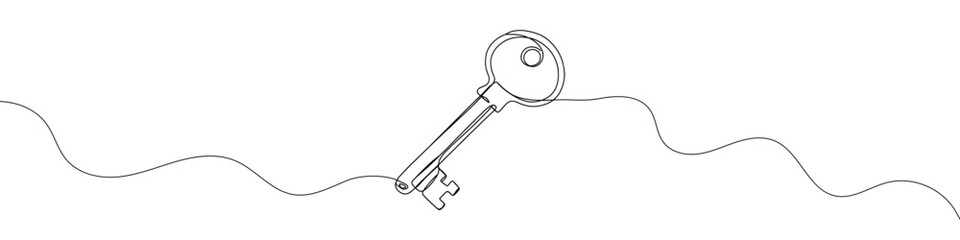 Key icon drawn with one line. Black outline of a key made with a single continuous line. Vector illustration.