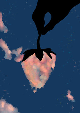Strawberry shape cloud in the night sky