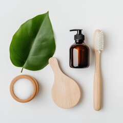 Flat lay of zero waste bathroom essentials, sustainable self-care concept