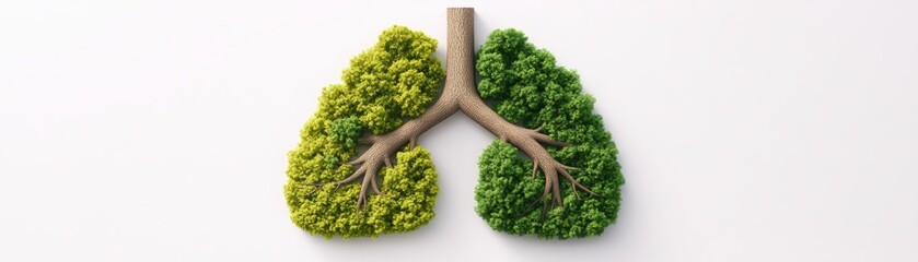 Human lungs shaped from trees, breathing clean air and protecting forests concept