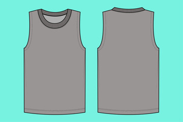  Mens Tank top flat sketch outline CAD mockup.