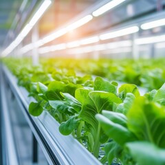 Greenhouse filled with vertical farming layers, sustainable food production