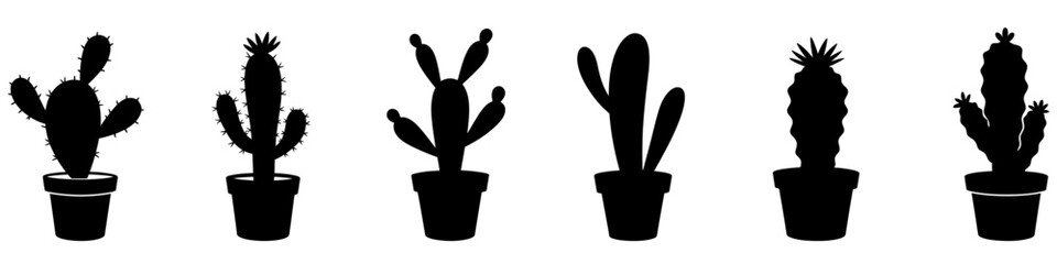 Cactus icon. Black cactus icons isolated on white background. Vector illustration.