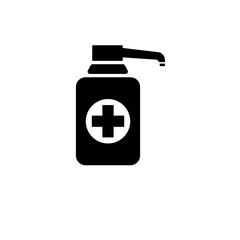 Liquid Hand Soap Bottle, Shampoo Foam Solid Flat Vector Icon Isolated on White Background.