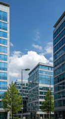 Modern Architecture: Glass Buildings & Blue Sky, Urban Landscape Photography, Cityscape Views