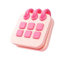 3D Pink Calendar Icon with Spiral Binding