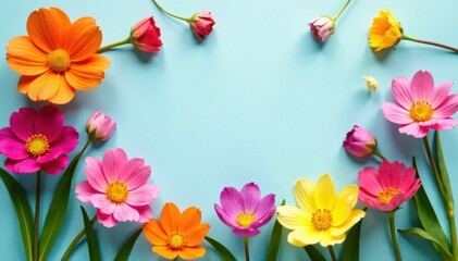Obraz premium Colorful spring flowers arrangement on paper background , garden, nature, floral