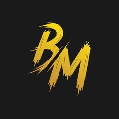 Unique Gold BM Letter Logo Vector on black background