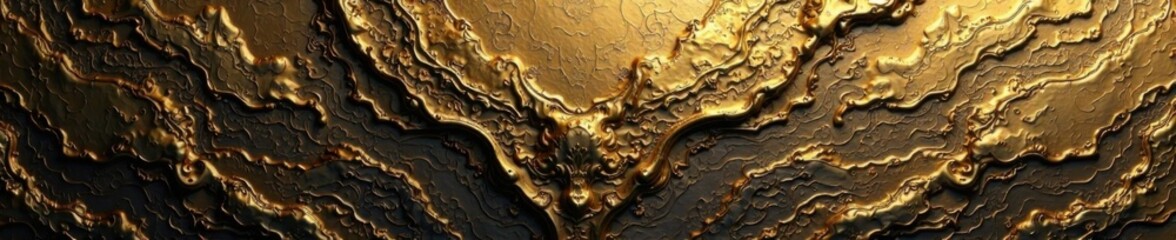 Dark gold metallic wall art texture with intricate patterns and ridges, metallic, ornament, dark gold