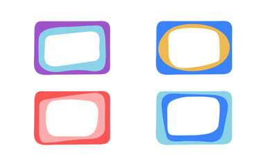 Decorative hand drawn color rectangle frames for note, text box set. Abstract doodle blank shape of frame, template, border. Graphic elements in trendy minimalist style. Vector isolated illustration