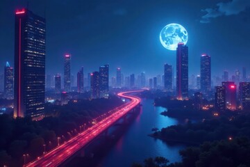 Fototapeta premium Futuristic Cityscape at Night , city, urban