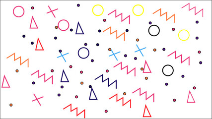 Creative minimalist style doodle art symbol for children's party celebrations. Fun colorful abstract line doodle shape set. Simple childish doodle backdrop. Seamless colorful line doodles