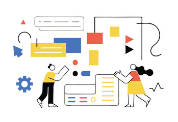 Creative Teamwork and Data Visualization in Modern Digital Workspace – Flat Abstract Vector Illustration.