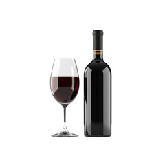 Red Wine Bottle and Glass on Transparent background