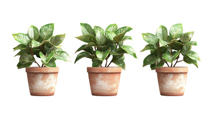 Fototapeta premium Pack of Hoya Plant in Pot set of Three Different Poses set Against Transparent Background for Botanical Branding, Home Decor, or Eco-Friendly Design Projects