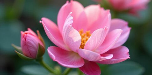 Fototapeta premium Soft pink petals unfurl in gentle curves, revealing delicate white centers , close-up, flowers