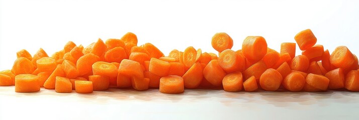Diced Sliced and Julienned Carrots Isolated on White Background Minimalist Composition