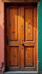 Wood grain texture background with a worn wooden door, door, beige, wood