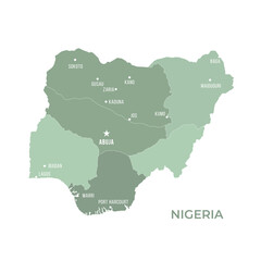 Fototapeta premium Map of Nigeria with Regions Borders and Famous Cities