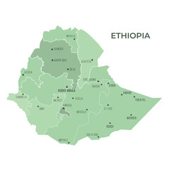 Map of ETHIOPIA with Regions Borders and Famous Cities