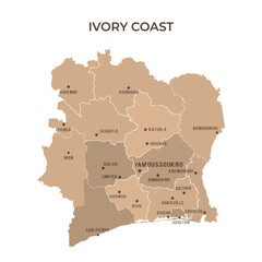 Obraz premium Map of IVORY COAST with Regions Borders and Famous Cities