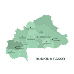 Obraz premium Map of BURKINA FASSO with Regions Borders and Famous Cities