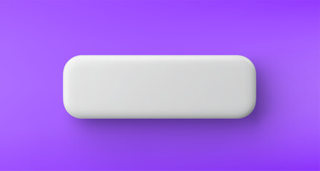 3d vector white plastic rounded rectangular button on purple background. Realistic minimal icon with shadow.