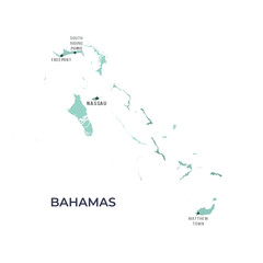 Naklejka premium Map of BAHAMAS with Regions Borders and Famous Cities