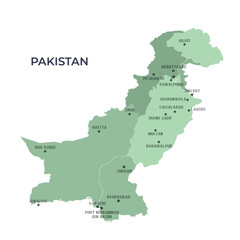 Map of PAKISTAN with Regions Borders and Famous Cities