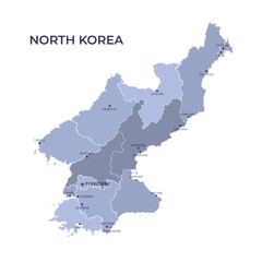 Obraz premium Map of NORTH KOREA with Regions Borders and Famous Cities